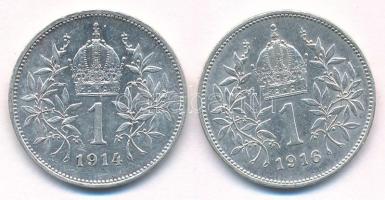 Ausztria 1914-1916. 1K Ag "Ferenc József" (2xklf) T:AU,XF patina Austria 1914-1916. Corona Ag "Franz Joseph" (2xdiff) C:AU,XF Krause KM# 2820