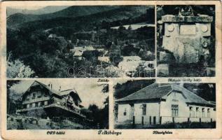 1943 Telkibánya, látkép, Mátyás király kútja, OTI üdülő, Községháza. Klein Ernő kiadása (EB)