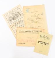 cca 1935 Magyar Államvasutak takarék és segélyszövetkezete kiadványai: alapszabályok, meghívó, kötvény, prospektus, stb, 6 db klf