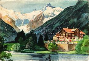 Oberstdorf, Bayr. Allgäu, Erholungsheim der NSKOV Christlessee. Kriegsopfer-Wandkalender der Nationalsozialistischen Kriegsopferversorgung / az NSKOV nyaralója, náci propaganda, horogkereszt / villa, National Socialist War Victim's Care, NSDAP Nazi propaganda, swastika s: Gumbart (szakadás / tear)