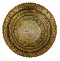 Réz kínáló, páva mintával, d: 21 cm, m: 7,5 cm