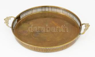 Réz kínáló, áttört peremrésszel, d: 23,5 cm