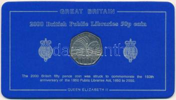 Nagy-Britannia 2000. 50p Cu-Ni "150 éves a Közkönyvtári rendszer" karton díszlapon T:XF Great Britain 2000. 50 Pence Cu-Ni "150th anniversary of the Public Library System" on cardboard display sheet C:XF Krause KM#1004