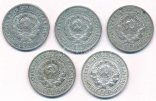 Szovjetunió 1924-1930. 20k Ag (5xklf) T:AU-VF Soviet Union 1924-1930. 20 Kopecks Ag (5xdiff) C:AU-VF...