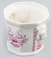 Oroszlánmaszkkal díszített porcelán kaspó, jelzett, m: 10 cm