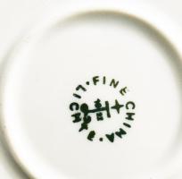 Oroszlánmaszkkal díszített porcelán kaspó, jelzett, m: 10 cm