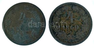 Ausztria 1860A-1861A 4kr Cu (2xklf) T:XF-F patina, ph. Austria 1860A-1861A 4 Kreuzer Cu (2xdiff) C:XF-F patina, edge error Krause KM#2194