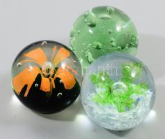 Murano 3 darab levélnehezék, klf belső színezéssel, m: 5,5-6,5 cm