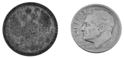 Orosz Birodalom 1898. 5k Ag + Amerikai Egyesült Államok 1952. 1D (10c) Ag "Roosevelt Silver Dime" T:VF,F, patina Russian Empire 1898. 5 Kopecks Ag USA. 1952. 1 Dime (10 Cents) Ag "Roosevelt Silver Dime" C:VF,F, patina