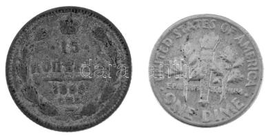 Orosz Birodalom 1898. 5k Ag + Amerikai Egyesült Államok 1952. 1D (10c) Ag "Roosevelt Silver Dim...