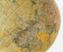 cca 1930 Földgömb fa talapzaton, folttal, kopással, m: 35 cm