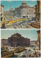 1964 2 db Blaha Lujza tár villamosokkal, egyiken a Nemzeti szinház