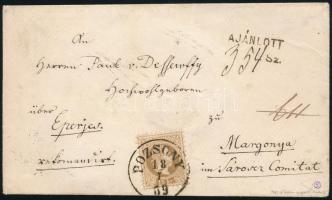1869 15kr on registered cover "POZSONY" Margonya, ex Ryan. Sign: Ferchenbauer, 1869 15kr ajánlott levélen "POZSONY" Margonya, ex Ryan. Sign: Ferchenbauer