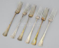 Ezüst (Ag) villa szett, 6 darab, jelzett, mesterjegyes, monogramos, h: 20,5 cm, nettó 320g