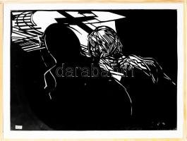 König (Kőnig) Róbert (1951-2014): In memoriam Nyíri Tamás III., 1996-98. Fametszet, papír, jelzett, művészpéldány EA. I./II. számozással, fakeretben, 50x70 cm