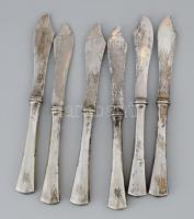 Teljesen ezüst (Ag) 6 darabos halkés szett, jelzett, mesterjeggyel, monogramos, h: 18 cm, nettó 211g