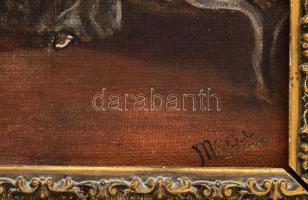 Mede jelzéssel, XX. sz. eleje: Lány tükörben. Olaj, vászon. Hátoldalán Meer Mór és Fiai aradi (erdél...