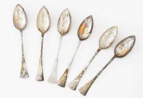 Ezüst (Ag) 6 darabos teáskanál szett, jelzett, mesterjeggyel, monogramos, h: 15 cm, nettó 160g