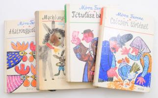 Móra Ferenc 3 darab mesekönyve, Csicseri történet, Titulász bankója, A hatrongyosi kakasok + Mackó anyó dajkát keres. Mind kartonált papírkötés, közte elvált könyvtesttel.