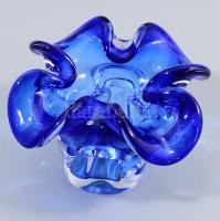 Cseh kék színezésű asztaldísz, jelzés nélkül, kis kopással, d: 15 cm, m: 9 cm