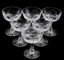 Ólomkristály pezsgőspohár készlet, csiszolt mintával, 6 darab, hibátlan, m: 12 cm
