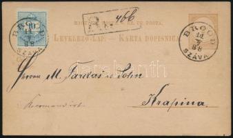 1888 Ajánlott 2kr díjjegyes levelezőlap 10kr kiegészítéssel "BROOD / SZÁVA" - Krapina