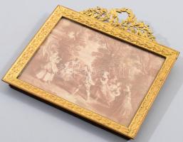 Szecessziós réz támasztható képkeret, üvegezett, 16x16 cm