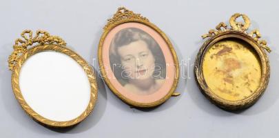 3 darab réz szecessziós támasztható képkeret, h: 14-15 cm