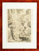 Peter Paul Rubens (1577-1640) festménye után, Jan Colaert III metszése: Angyali üdvözlet. Rézmetszet, papír, jelzés nélkül. Üvegezett fakeretben. 28x20 cm