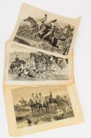 cca 1856-1869 3 db lovas és vadászat témájú illusztráció. Rotációs fametszet, papír, jelzett a metszeten. Az Illustrated London News-ból. Részben sérült. 24x35 cm körüli méretben