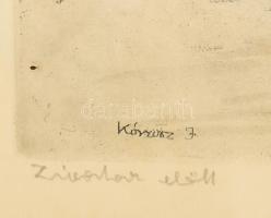 Kórusz József (1927-2010): Zivatar előtt (vitorlás). Rézkarc, papír, jelzett, üvegezett keretben, 31...