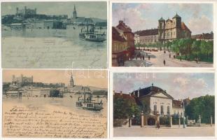 Pozsony, Pressburg, Bratislava - 4 db RÉGI képeslap: látkép, Szentháromság templom, Főhercegi palota / 4 pre-1945 town postcards: general view, church, palace