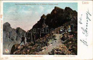 1903 Tátra, Magas-Tátra, Vysoké Tatry; Der Polnische Kamm m. d. kleinen Visoka / Lengyel-nyereg a Kis-Viszokával. Feitzinger Ede 1902/12. 303. Auto-Chrom / Polski Grzebien z Mala Wysoka / mountain, hikers (EB)