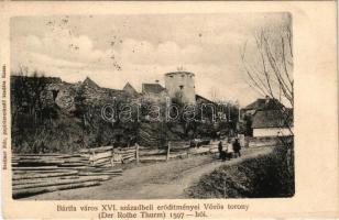 1906 Bártfa, Bardiov, Bardejov; Vörös Torony 1597-ből, a város XVI. századbeli erődítményei. Breitner Mór kiadása (Kassa) / Der Rothe Turm / Red Tower, castle, fortification (EB)