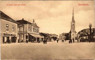 Érsekújvár, Nové Zámky; Kossuth Lajos tér, szálloda, Leuchter Izidor üzlete / square, hotel, shops (kis szakadás / small tear)