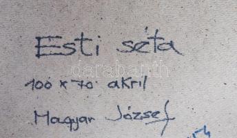 Magyar József (1957-): Esti séta. Akril, farost, jelezve jobbra lent. Hátoldalán autográf felirattal...
