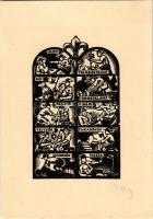 A cserkész tízparancsolata. Nagy Árpád eredeti fametszete után. Felelős kiadó Hanzély / Hungarian boy scout art postcard, Ten Commandments of the Boy Scouts s: Nagy Árpád (EK)