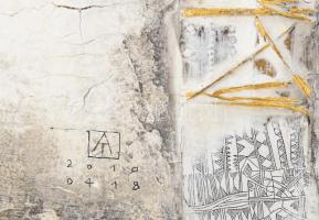 Ajtai Tamás (1952-): Konstruált líra No. 1. Vegyes technika, farost, jelzett. Hátoldalán a művész cí...