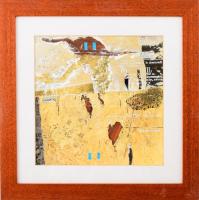 Ajtai Tamás (1952-): Kelléktár 6. Vegyes technika, kollázs, farost, jelzett. Hátoldalán a művész címkéjével. Dekoratív, üvegezett, kissé kopott keretben. 26,5x26 cm.