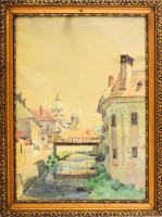 Szabó jelzéssel: Egri részlet a régi zsinagógával. Akvarell, papír. Üvegezett fakeretben. 48x34 cm