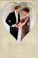 1918 Italian lady art postcard, love couple. Uff. Rev. Stampa N. 203. s: T. Corbella + "K.u.K. Feldkanonenregiment Nr. 35. Batterie Nr. 2." (EK)