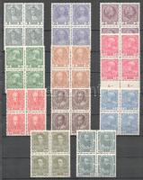 Ausztria 1908 Mi 139x-149x középen vízszintesen hajtott postatiszta négyes tömbök (**Mi EUR 600.-)