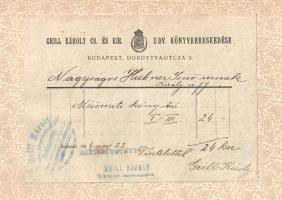 Divald Kornél:  Budapest művészete a török hódoltság előtt. Csányi Károly 10 eredeti építészeti rajzával és 49 képpel. Budapest, [1903]. Lampel Károly - Wodianer F. és Fiai (Hornyánszky Viktor ny.) 165+ [3] p. + 8 t. (hártyapapírral védett). Egyetlen kiadás. Divald Kornél (1872-1931) művészettörténész monográfiáját oldalszámozáson belül számos egész oldalas és szövegközti felvétel kíséri. Az első előzéken az egykori könyvkereskedő és -kiadó Grill Károly nevében kézzel kitöltött kereskedői könyvjegy, a megrendelő nevére kiállítva. A megrendelőlap egy újabb, szintén kézzel kitöltött példánya a kötetben elhelyezve, aláírás nélkül. (Művészeti könyvtár.) Poss.: Hübner Jenő (1863-1929) építész, a győri városháza, a balassagyarmati, székesfehérvári, komáromi, makói kórházak, templomok és más középületek tervezője. Aranyozott, festett kiadói egészvászon kötésben (Gottermayer Nándor, Budapest). Szép példány.