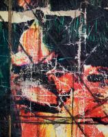 Győri István (1957-): Ars poetica, 1993. Vegyes technika, vászon, jelzett a hátoldalán. 70x47 cm