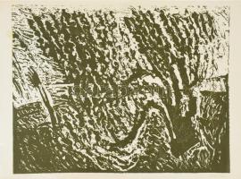 Somlai Vilma (1938-2007): Virágzó mandula. Linómetszet, papír, jelzett. Lapszéli apró szakadással és törésnyommal. 40×52,5 cm