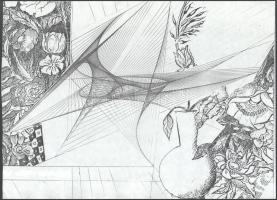 B. Hajdu László (1926-1998): Virágok és világok (cím nélkül). Nyomat, papír, jelzés nélkül, 29,5×41 cm