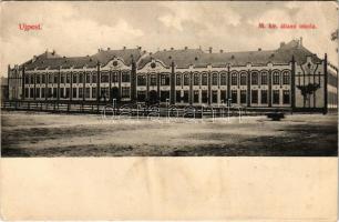 Budapest IV. Újpest, Magyar királyi elemi iskola, Pintér J. Antal kiadása (gyűrődések / creases)