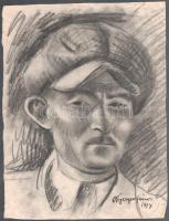Nyergesi János (1895-1982): Portré (önarckép?), 1917. Szén, papír, jelzett. Hajtásnyomokkal. 35,5x27 cm.