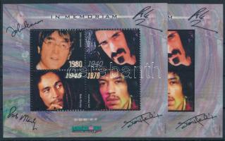 2000/50 In memoriam John Lennon, Bob Marley, Frank Zappa, Jimi Hendrix fogazott-vágott emlékívpár azonos sorszámmal