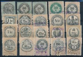 1876-1889 20 db illetékbélyeg fogazatváltozatokkal